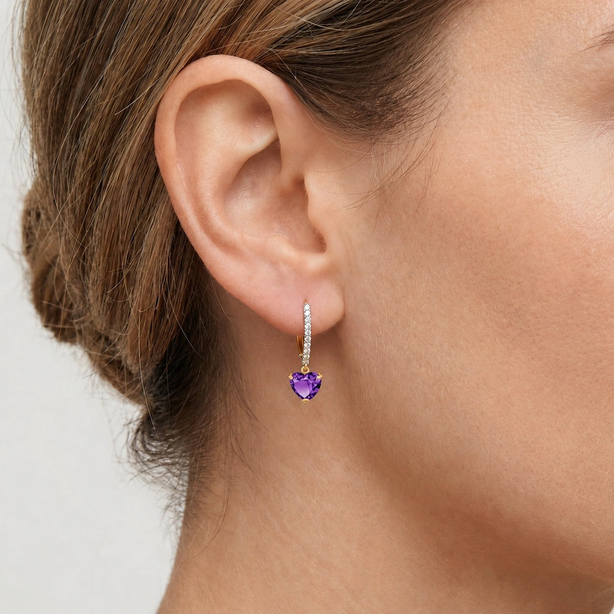Yellow Gold Grace Drop Earrings Amethyst 10K — Luna