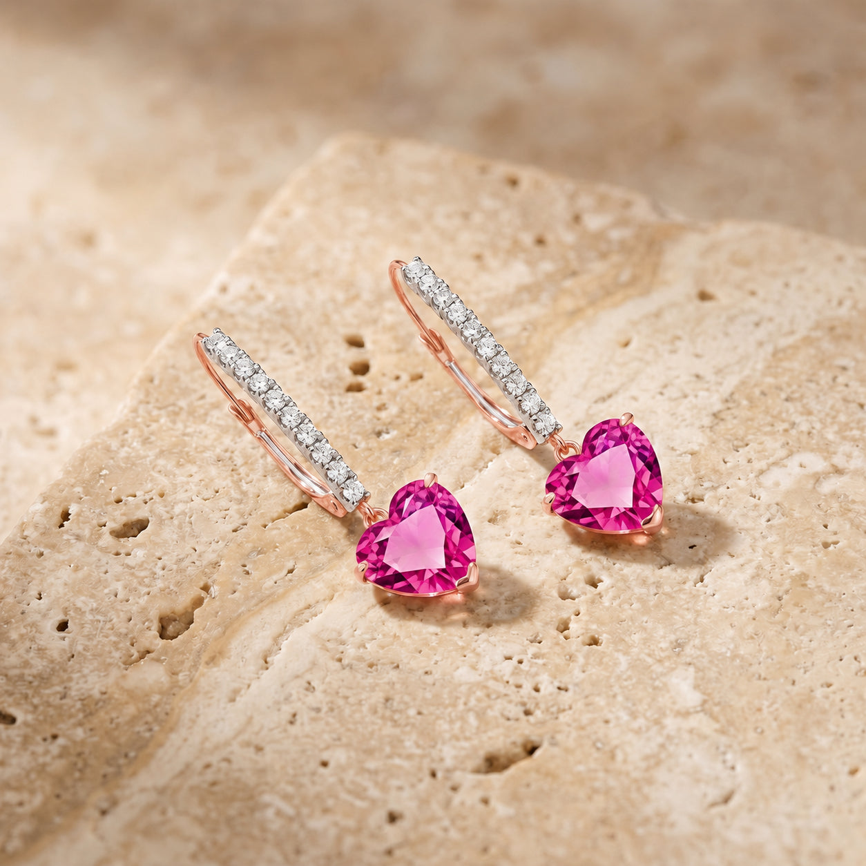 Rose Gold Grace Drop Earrings Pink Topaz 10K — Luna