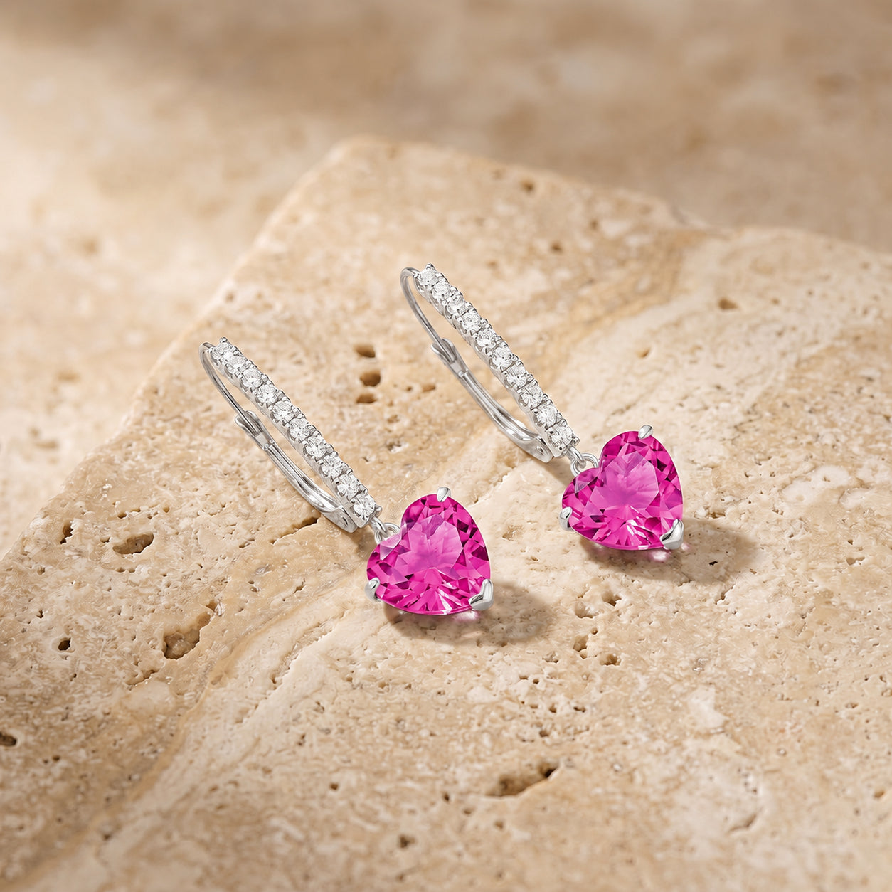 White Gold Grace Drop Earrings Pink Topaz 10K — Luna