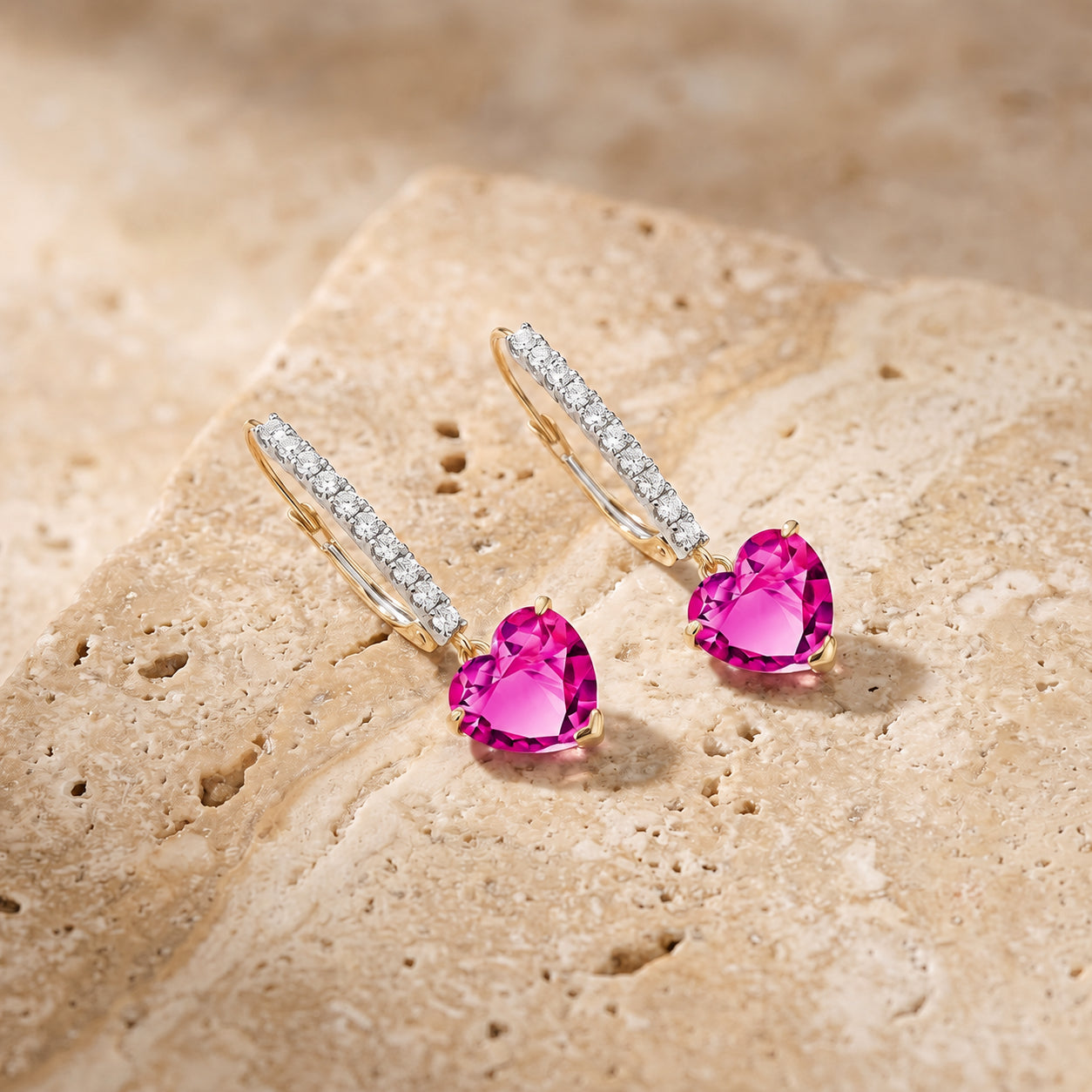 Yellow Gold Grace Drop Earrings Pink Topaz 10K — Luna
