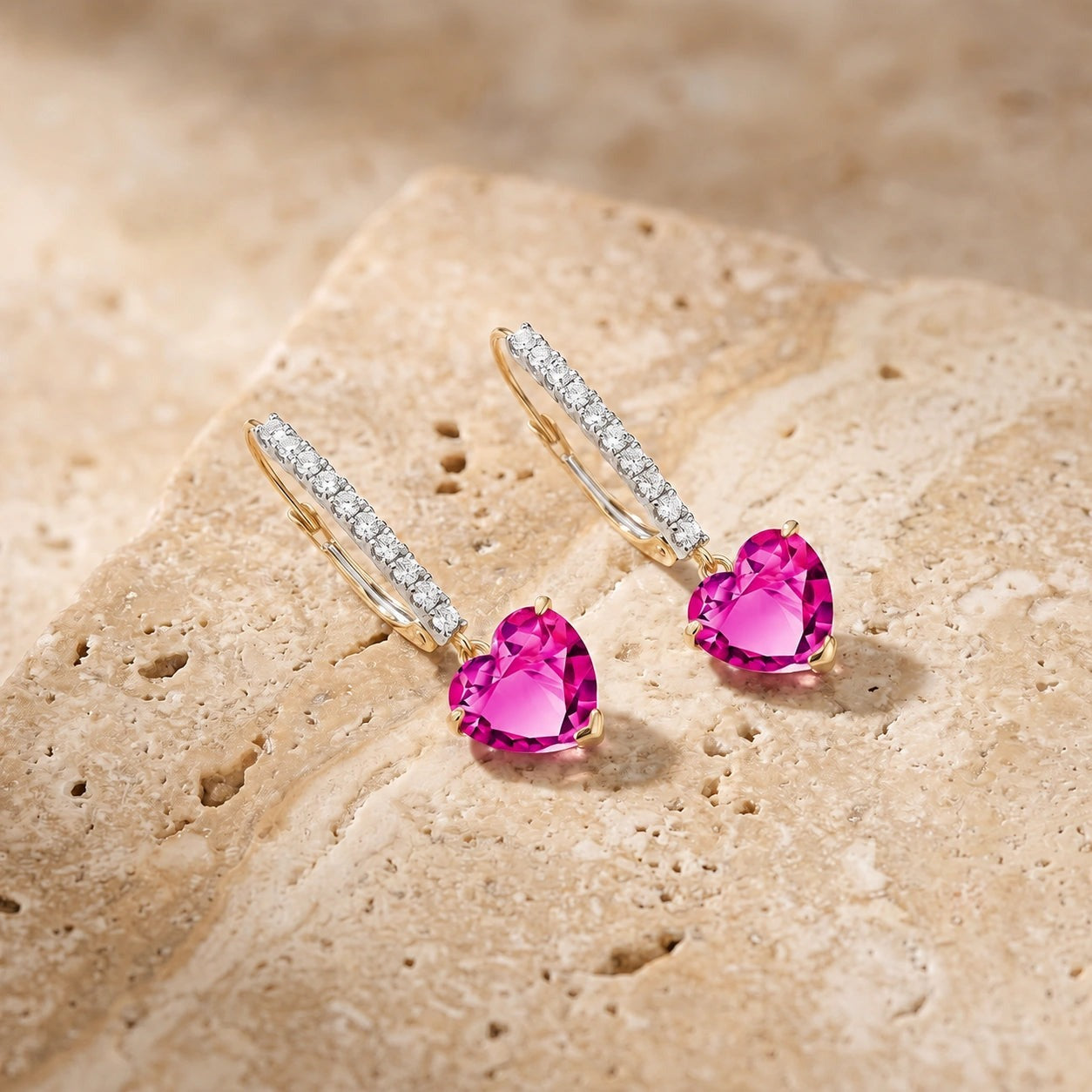 Yellow Gold Grace Drop Earrings Pink Topaz 10K — Luna