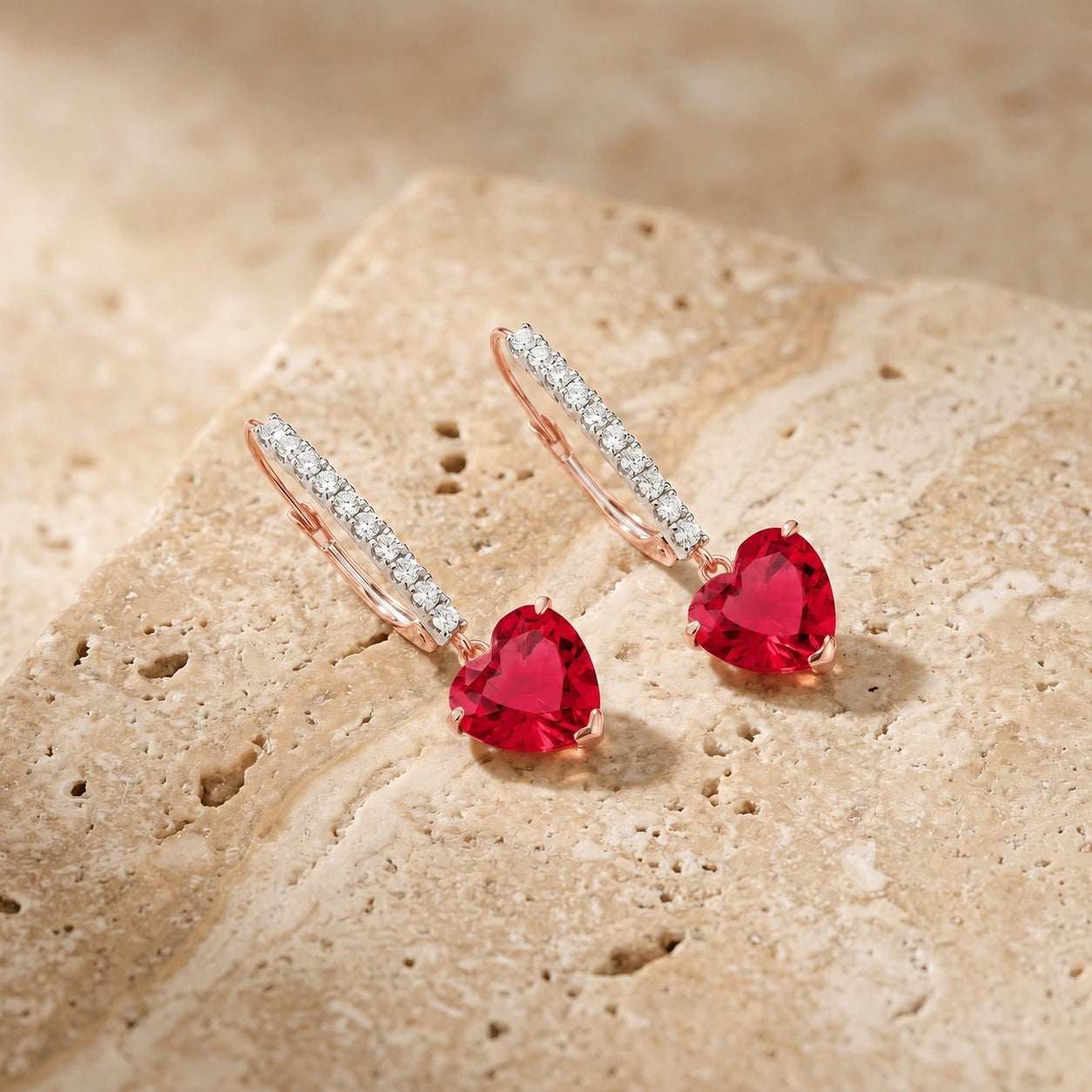 Rose Gold Grace Drop Earrings Ruby 10K — Luna