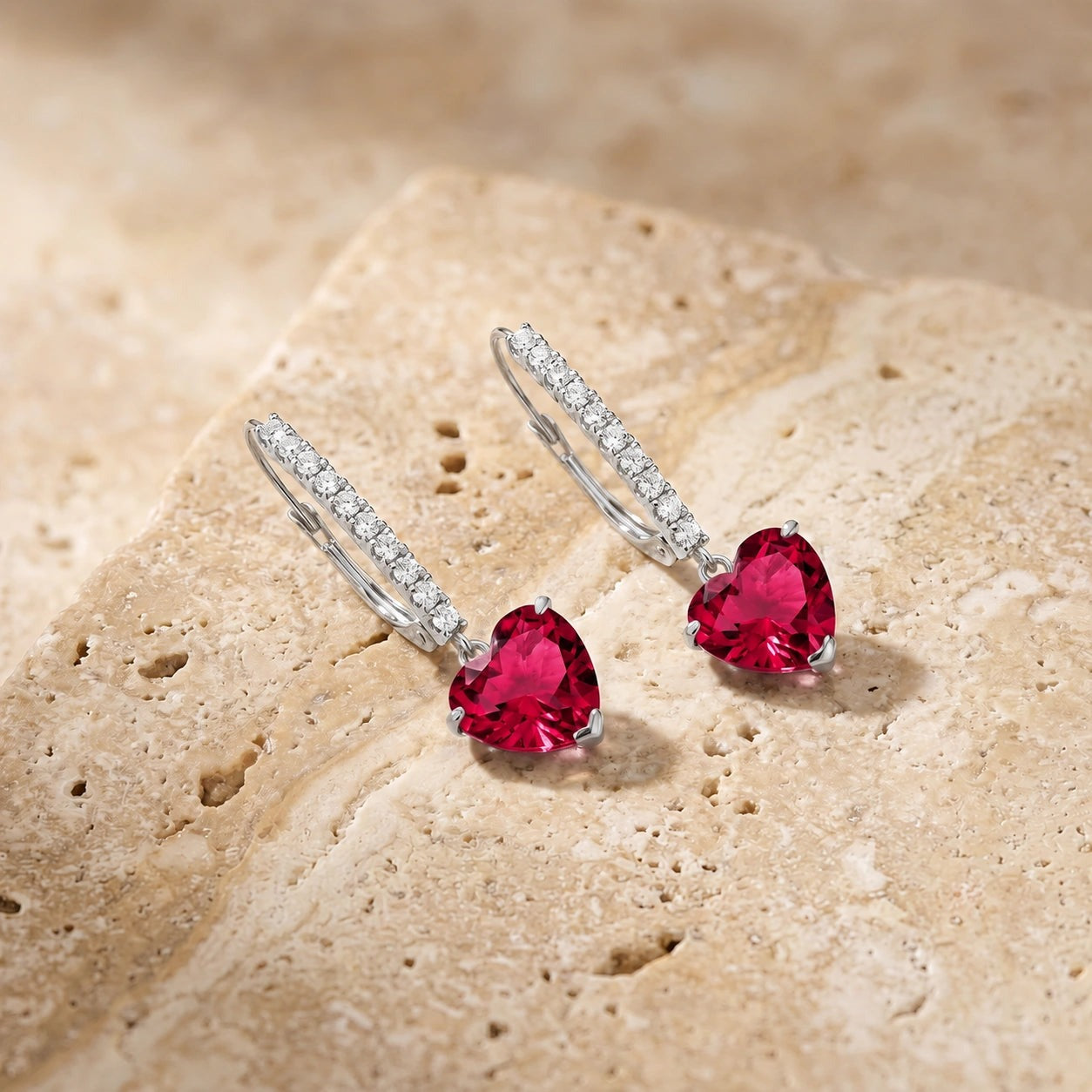 White Gold Grace Drop Earrings Ruby 10K — Luna