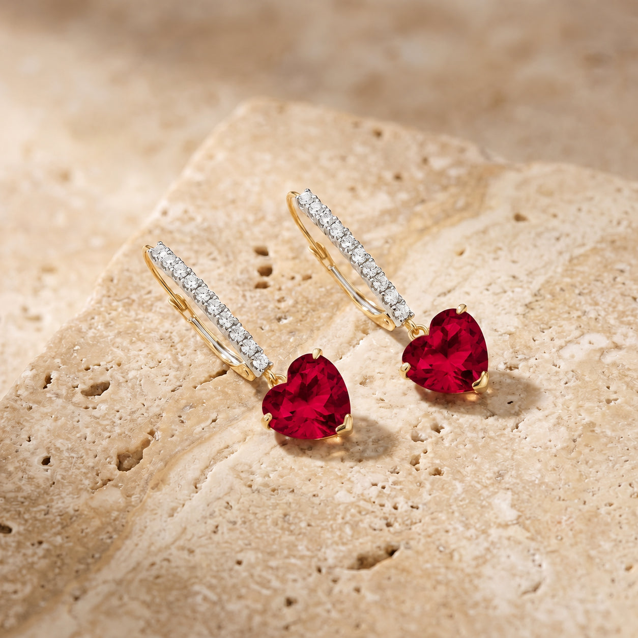 Yellow Gold Grace Drop Earrings Ruby 10K — Luna