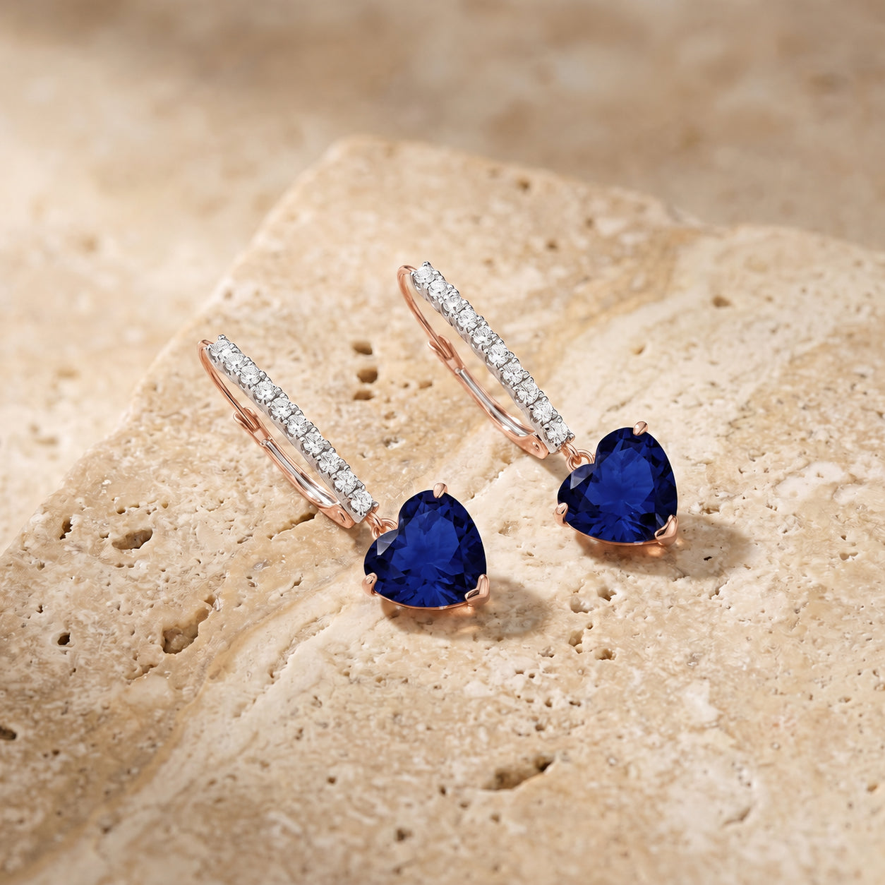 Rose Gold Grace Drop Earrings Sapphire 10K — Luna