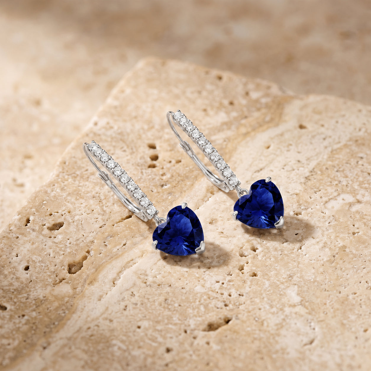 White Gold Grace Drop Earrings Sapphire 10K — Luna