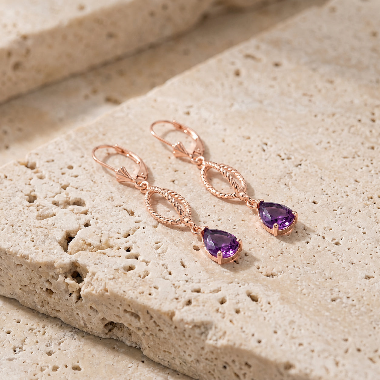 Rose Gold Heritage Earrings Amethyst 10K — Carolina