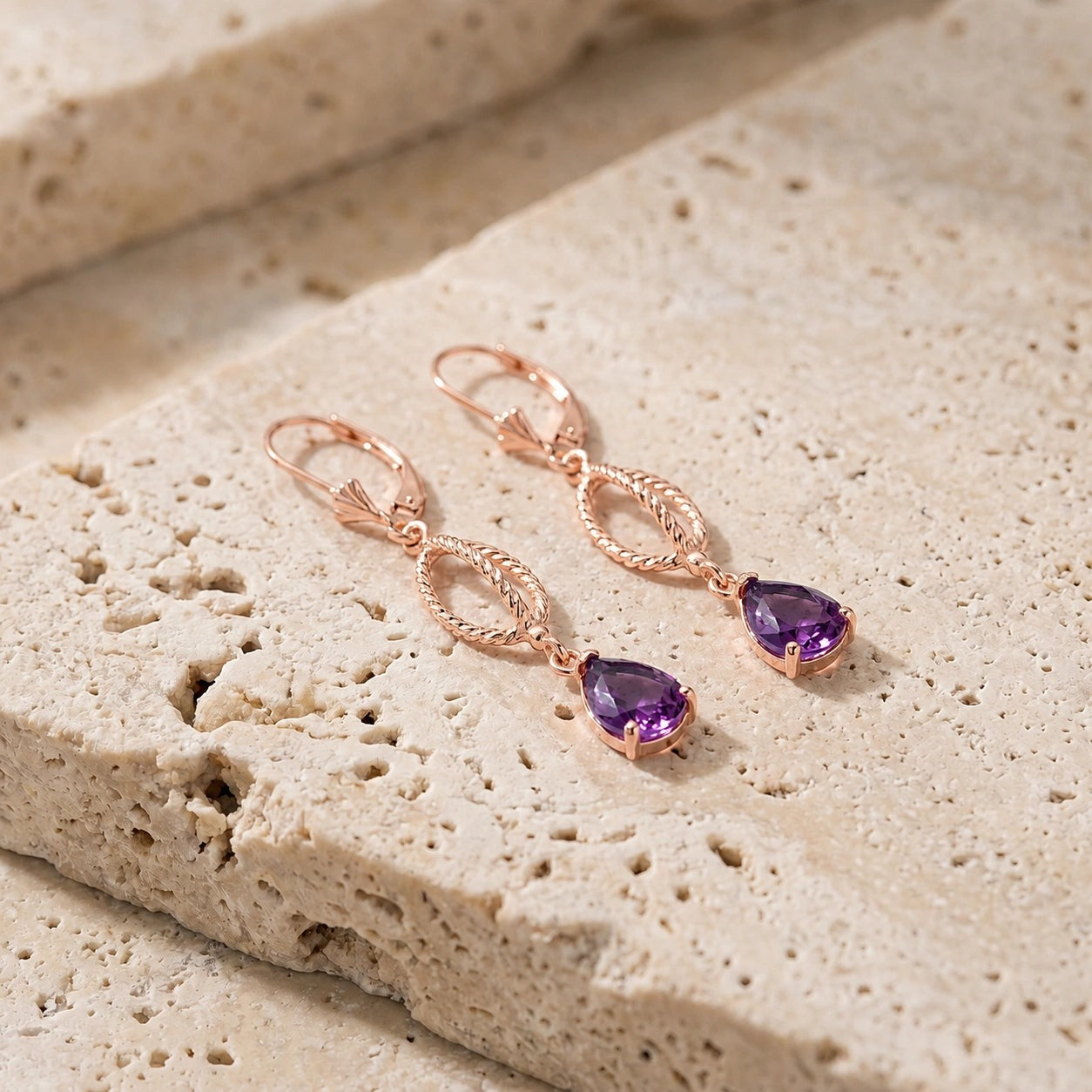 Rose Gold Heritage Earrings Amethyst 10K — Carolina