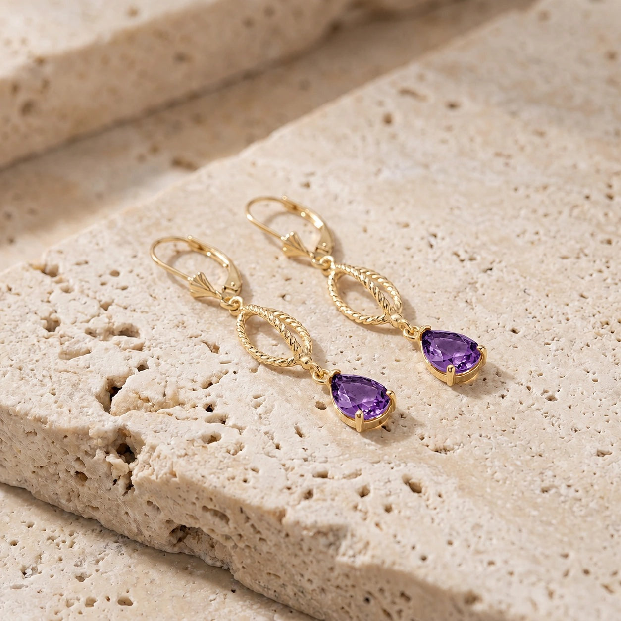 Yellow Gold Heritage Earrings Amethyst 10K — Carolina