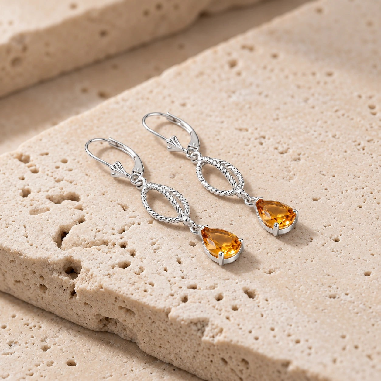 White Gold Heritage Earrings Citrine 10K — Carolina