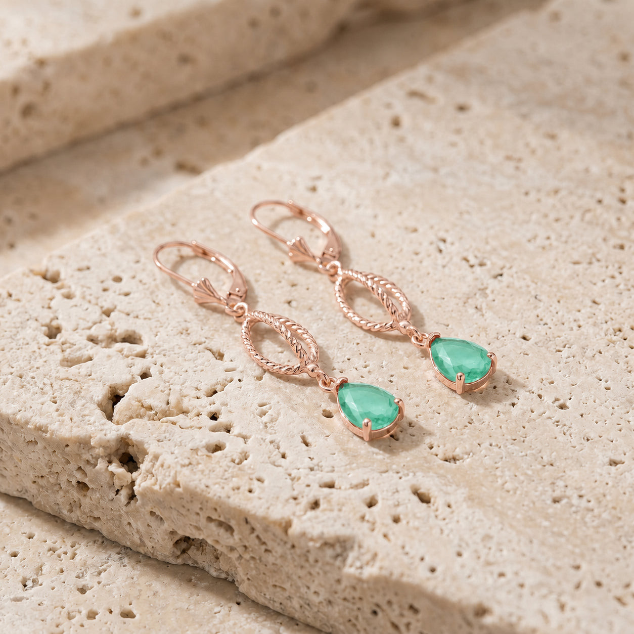 Rose Gold Heritage Earrings Aquamarine 10K — Carolina