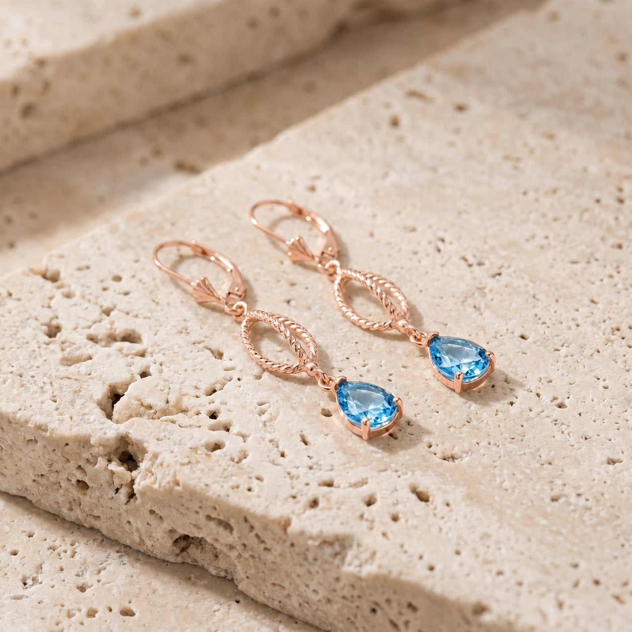 Rose Gold Heritage Earrings Blue Topaz 10K — Carolina