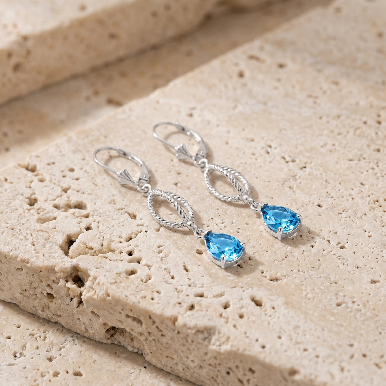 White Gold Heritage Earrings Blue Topaz 10K — Carolina