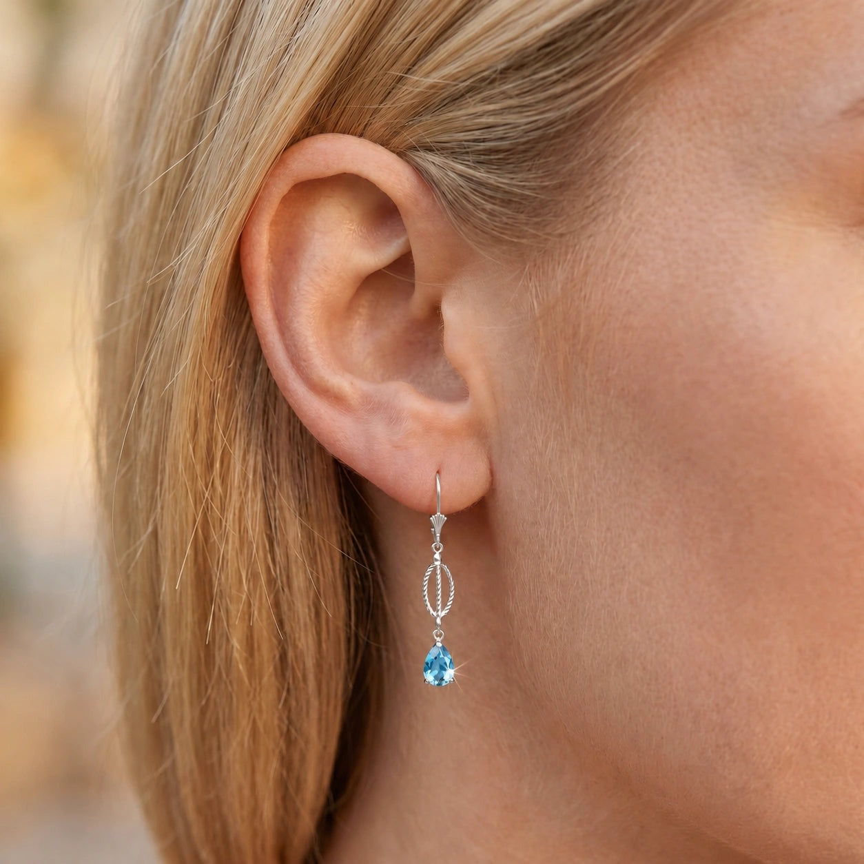 White Gold Heritage Earrings Blue Topaz 10K — Carolina