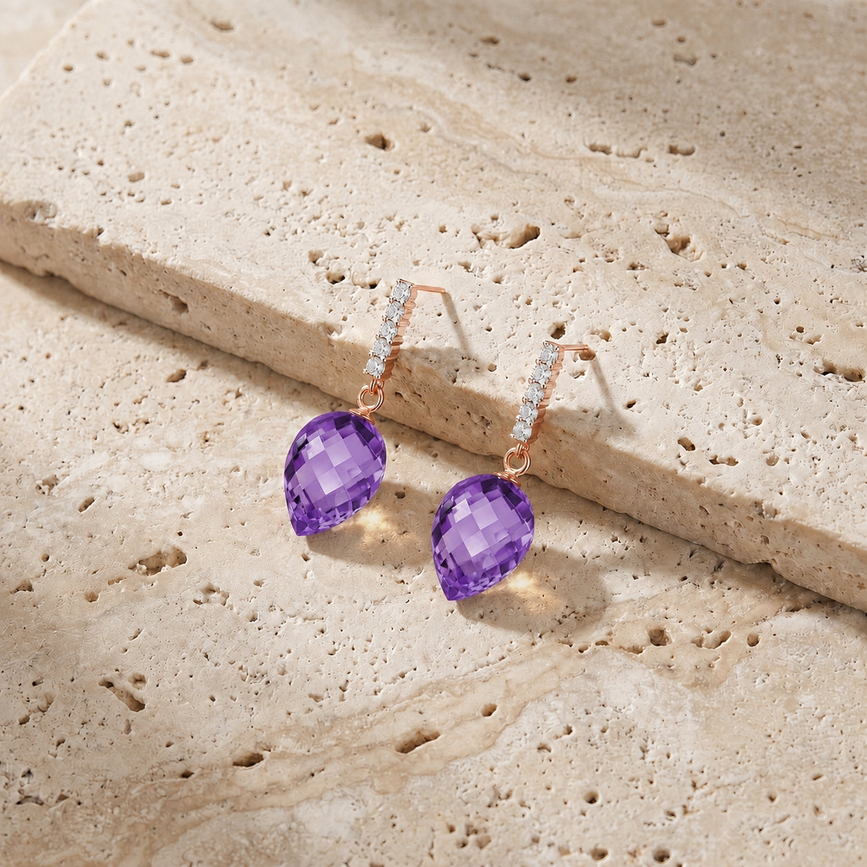 Rose Gold Earrings Amethyst 10K — Gina