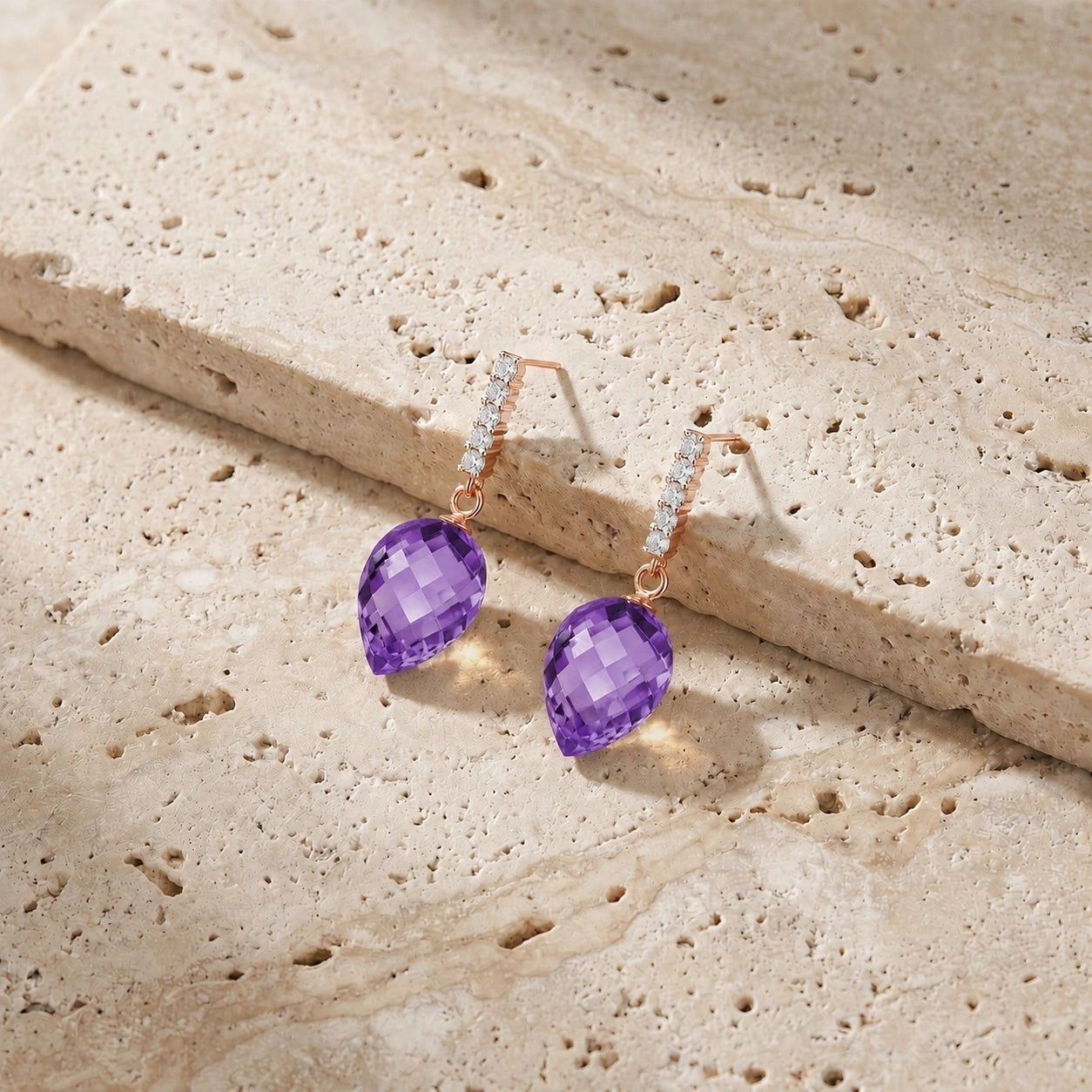 Rose Gold Earrings Amethyst 10K — Gina