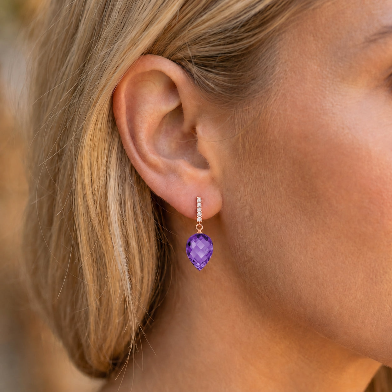 Rose Gold Earrings Amethyst 10K — Gina