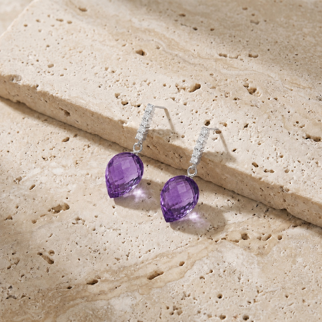 White Gold Earrings Amethyst 10K — Gina