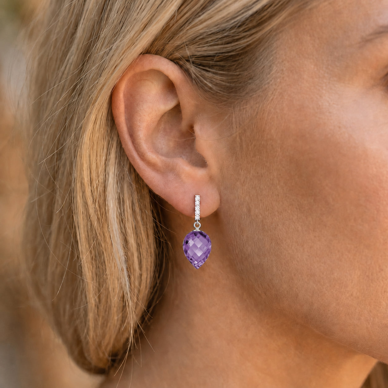 White Gold Earrings Amethyst 10K — Gina
