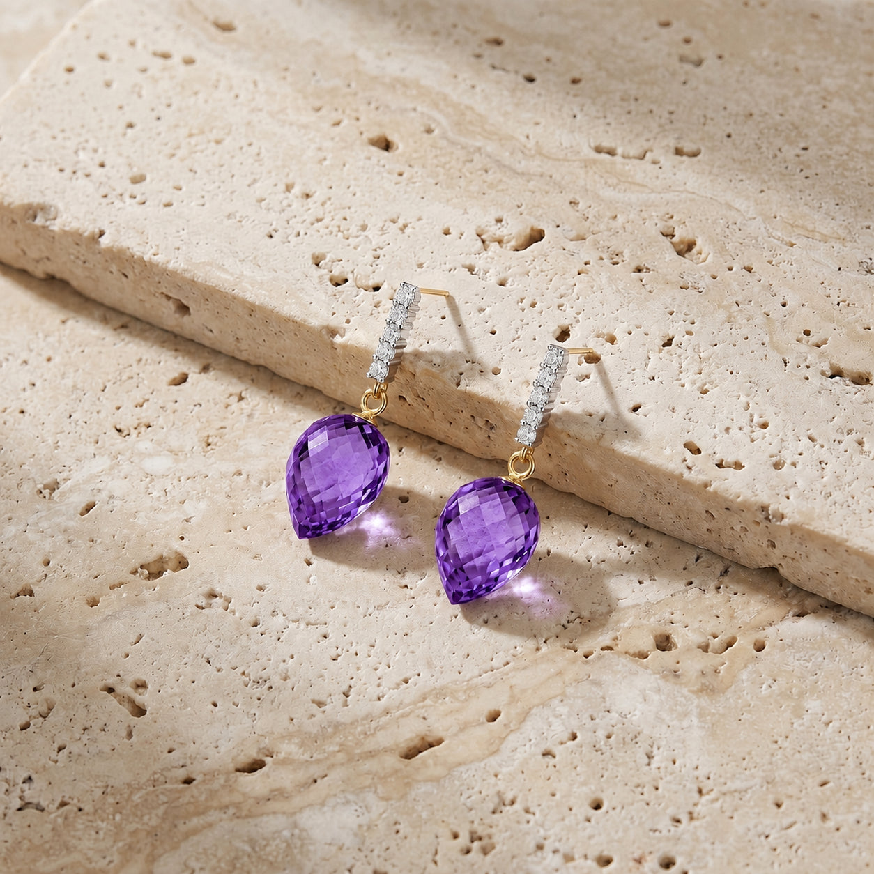 Yellow Gold Earrings Amethyst 10K — Gina