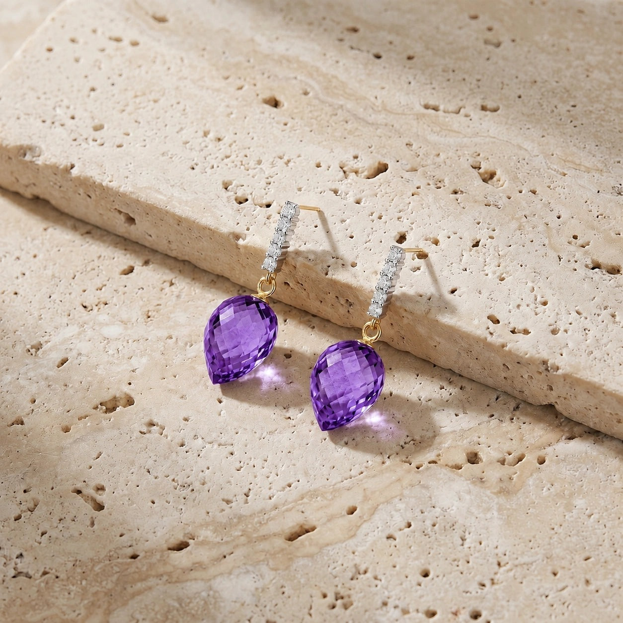 Yellow Gold Earrings Amethyst 10K — Gina