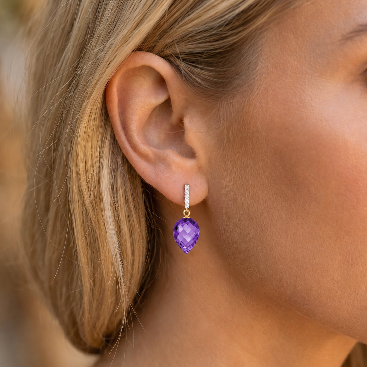 Yellow Gold Earrings Amethyst 10K — Gina