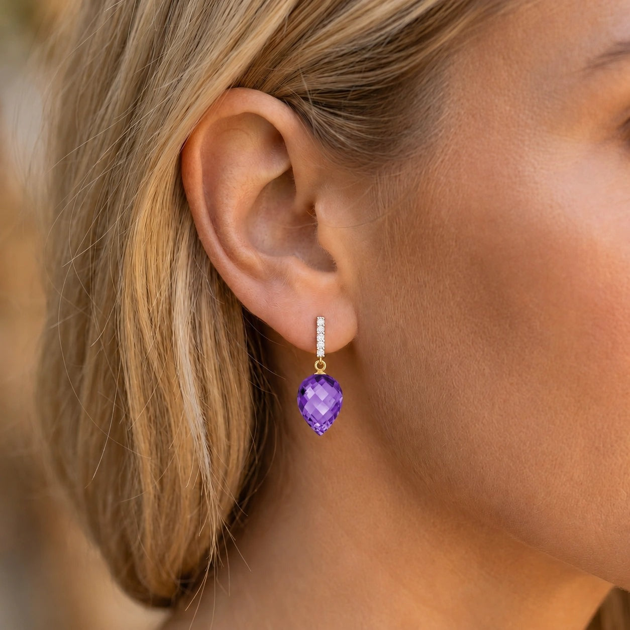 Yellow Gold Earrings Amethyst 10K — Gina