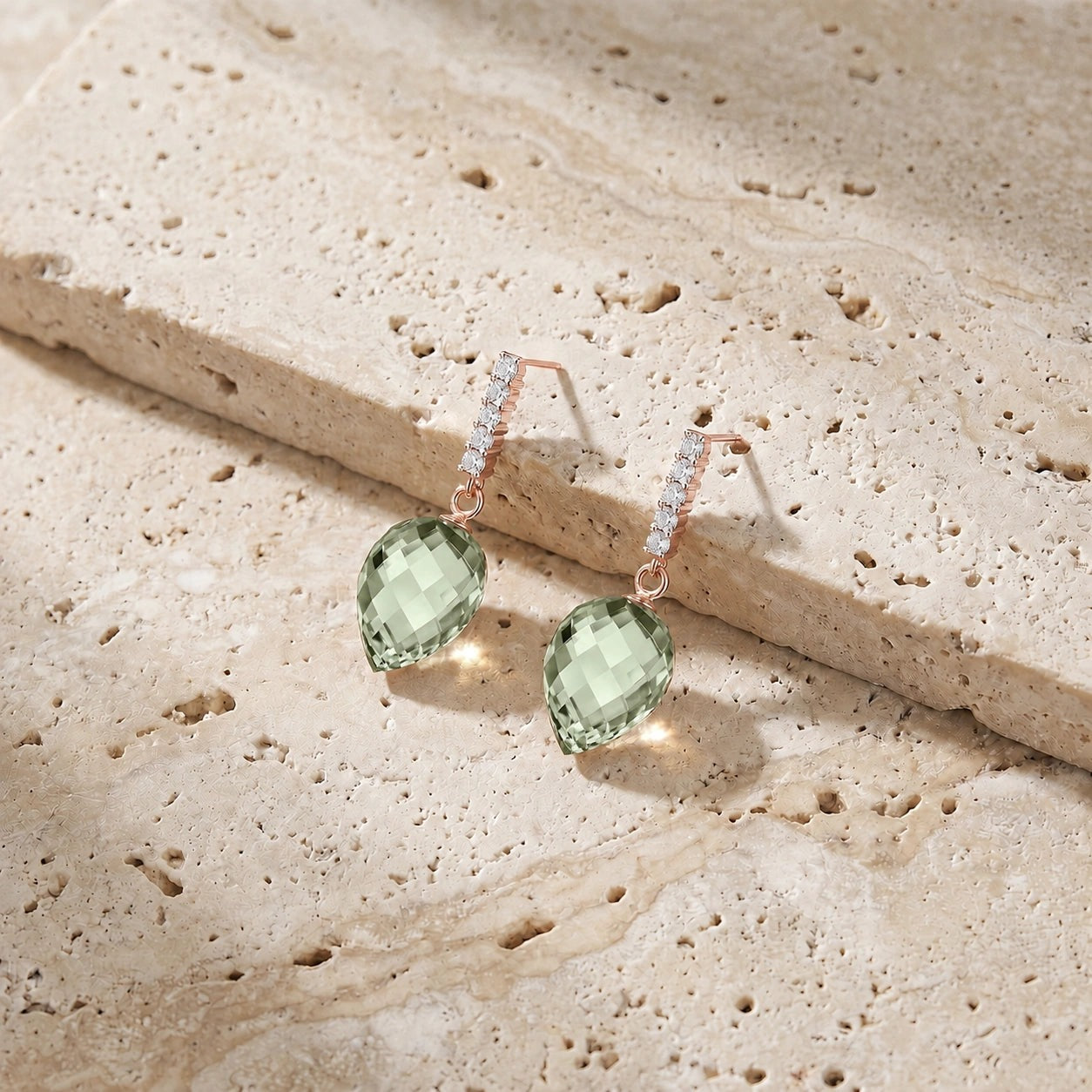 Rose Gold Earrings Green Amethyst 10K — Gina