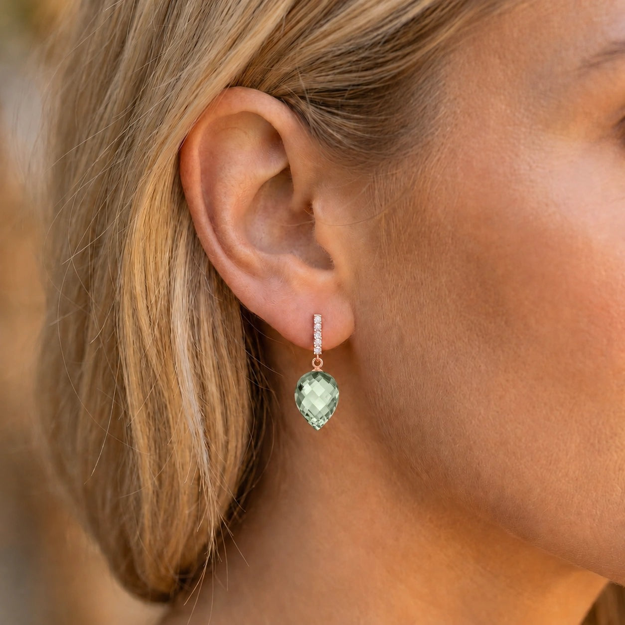 Rose Gold Earrings Green Amethyst 10K — Gina