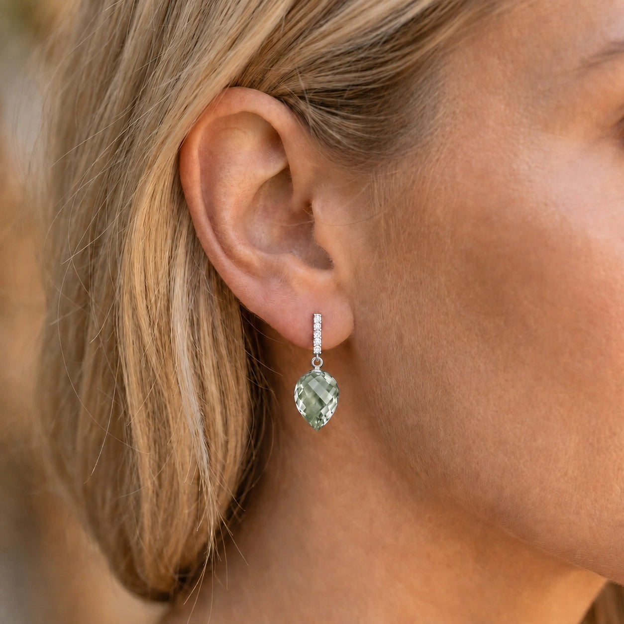White Gold Earrings Green Amethyst 10K — Gina
