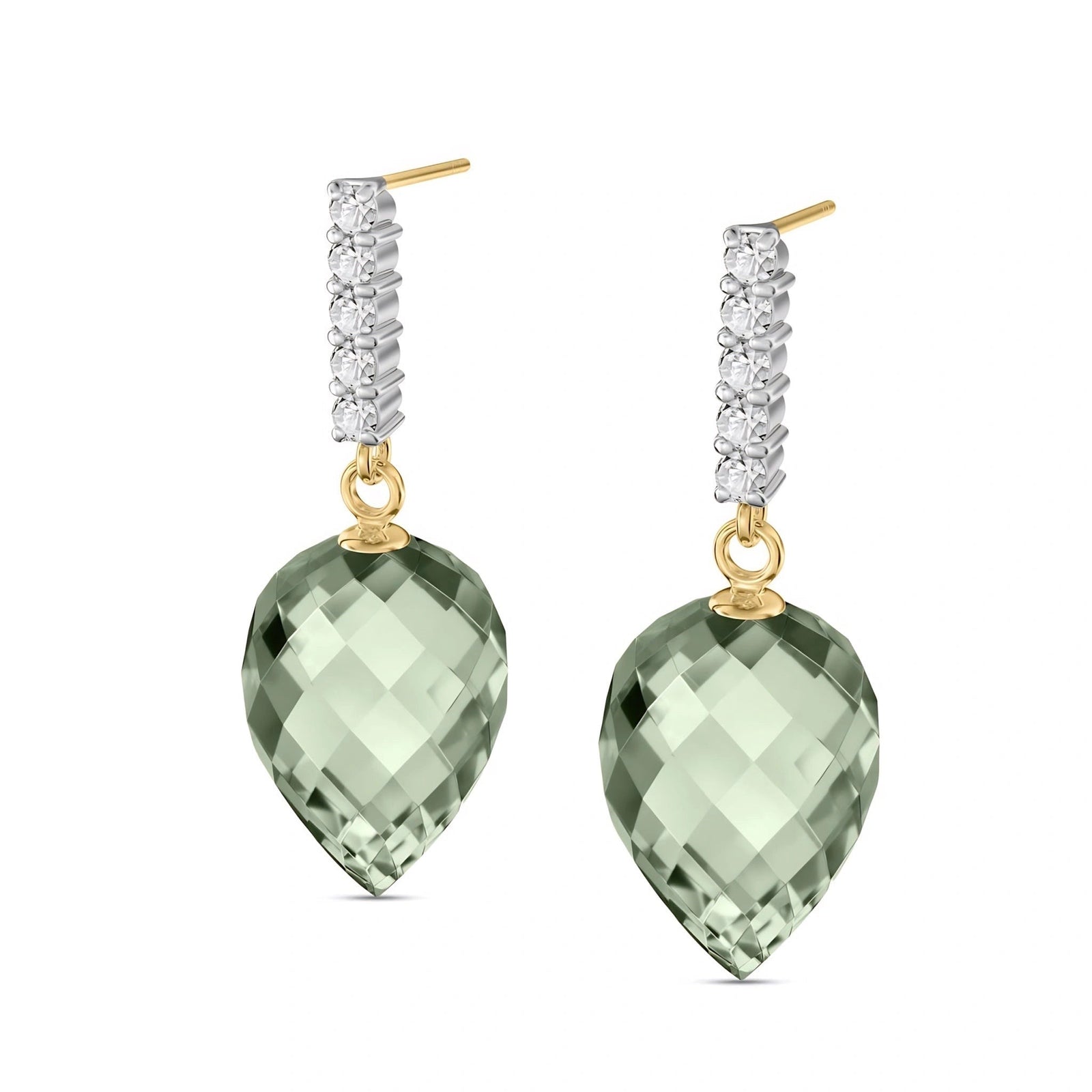 Yellow Gold Earrings Green Amethyst 10K — Gina