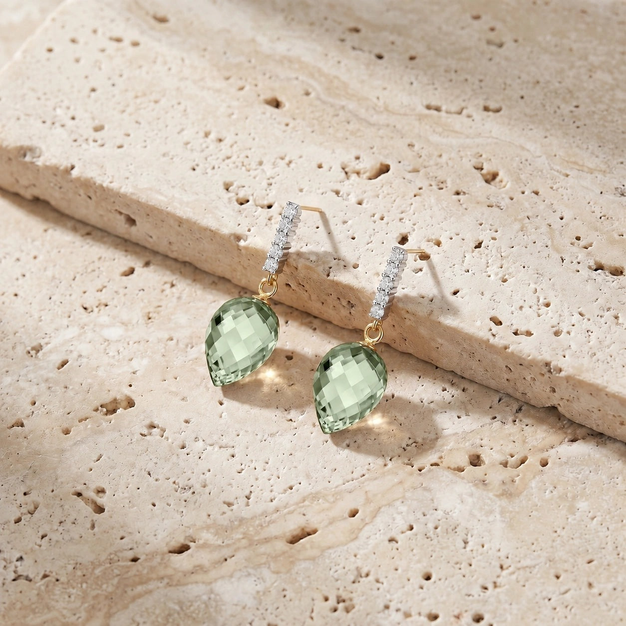 Yellow Gold Earrings Green Amethyst 10K — Gina