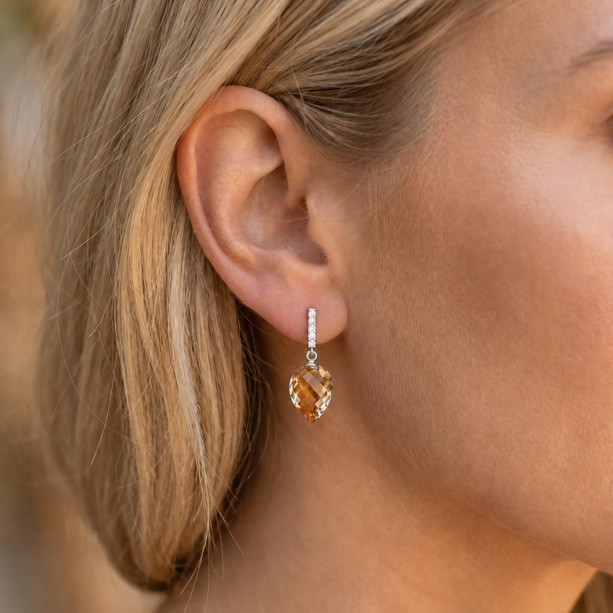 White Gold Earrings Citrine 10K — Gina