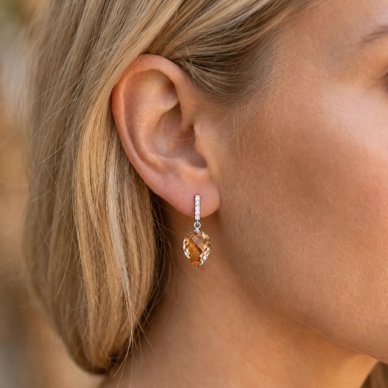 White Gold Earrings Citrine 10K — Gina