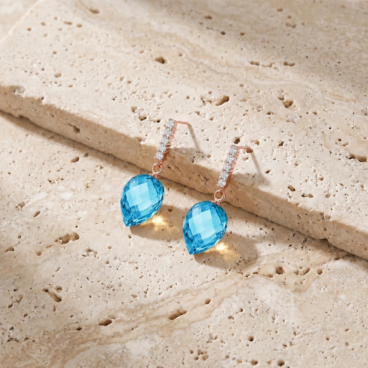 Rose Gold Earrings Blue Topaz 10K — Gina