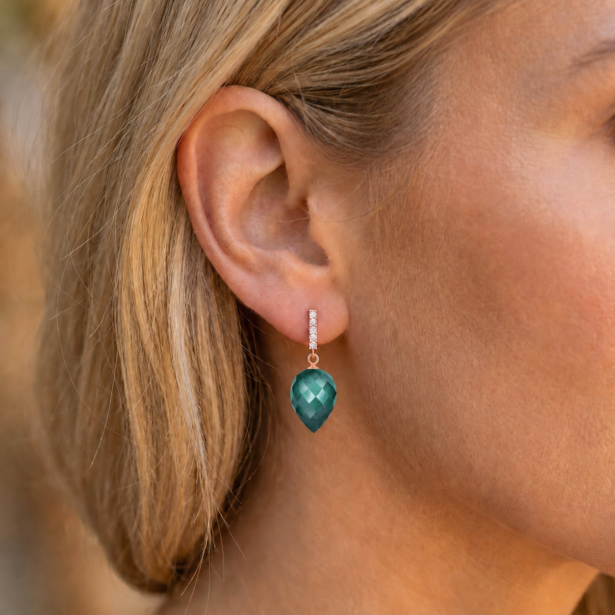 Rose Gold Earrings Blue Topaz 10K — Gina