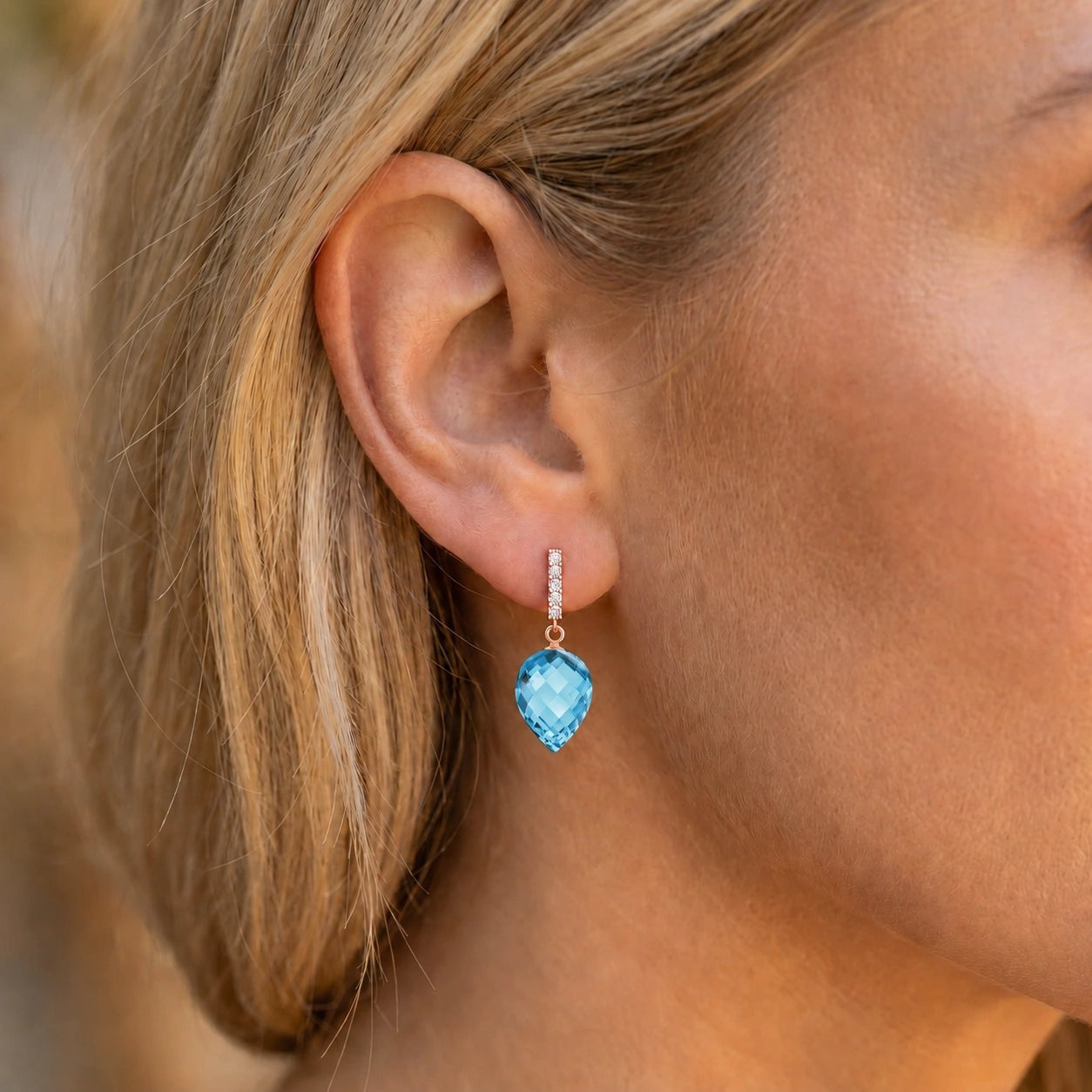 Rose Gold Earrings Blue Topaz 10K — Gina