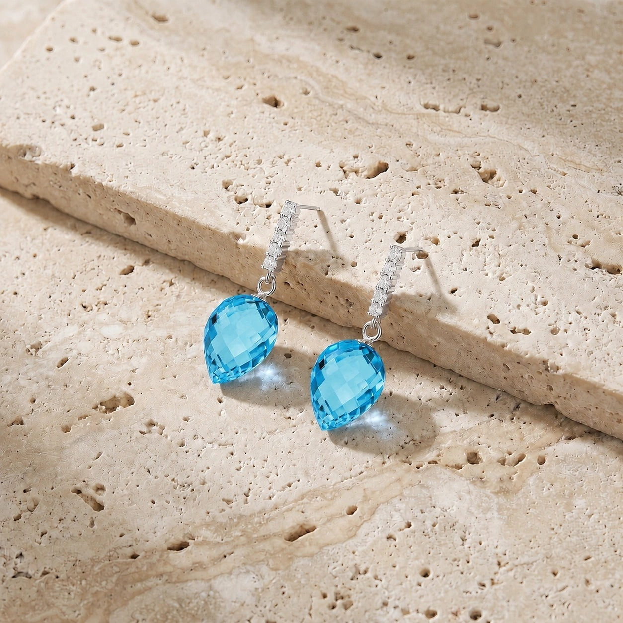 White Gold Earrings Blue Topaz 10K — Gina