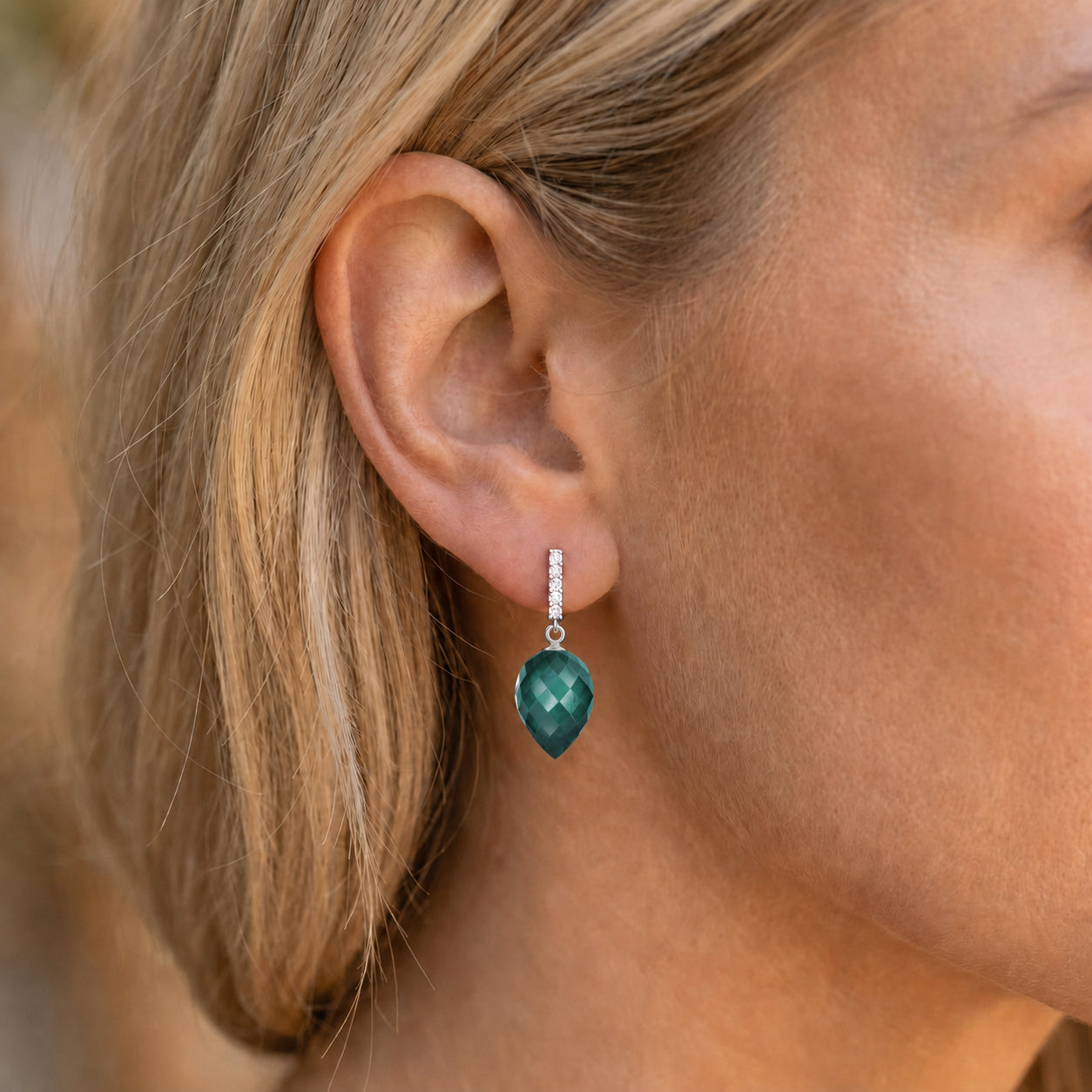 White Gold Earrings Blue Topaz 10K — Gina