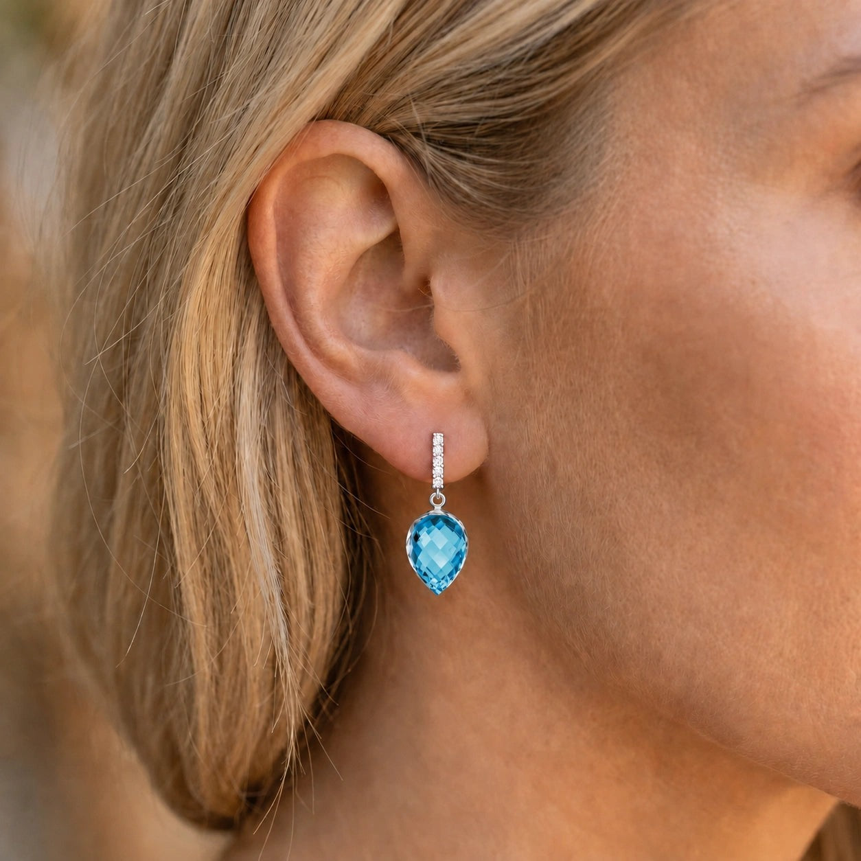 White Gold Earrings Blue Topaz 10K — Gina