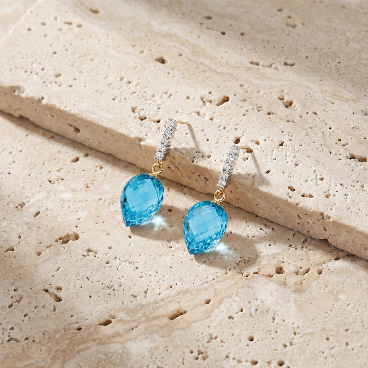 Yellow Gold Earrings Blue Topaz 10K — Gina