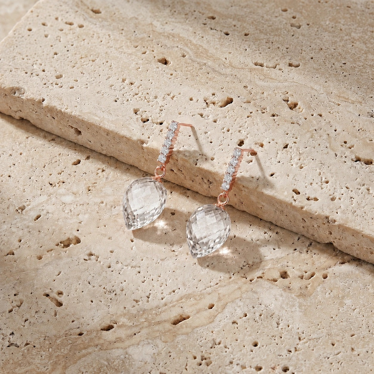Rose Gold Earrings White Topaz 10K — Gina