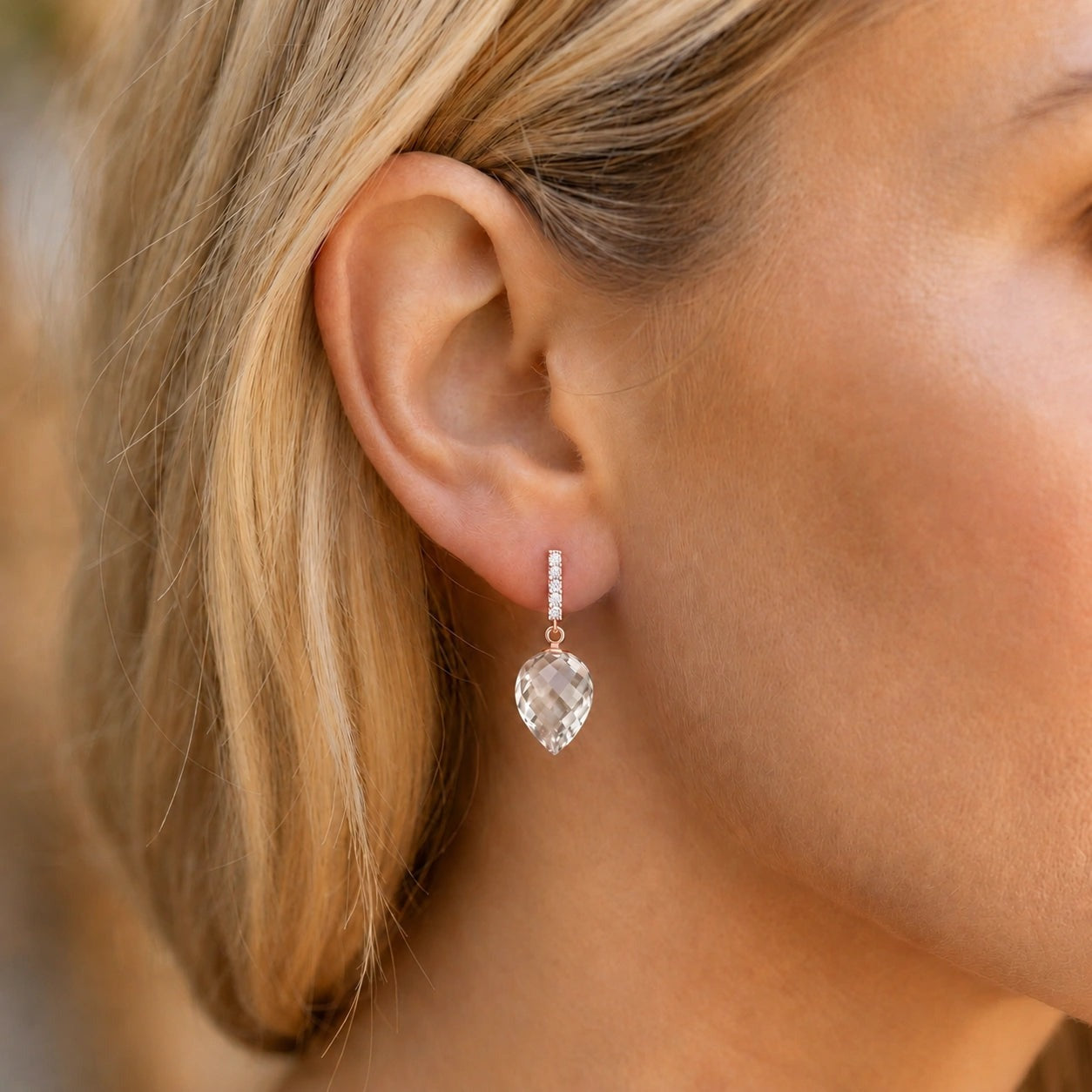 Rose Gold Earrings White Topaz 10K — Gina