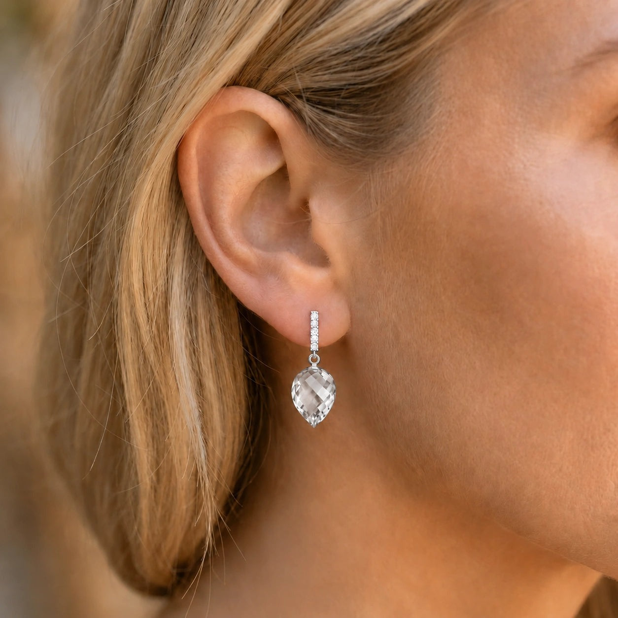 White Gold Earrings White Topaz 10K — Gina