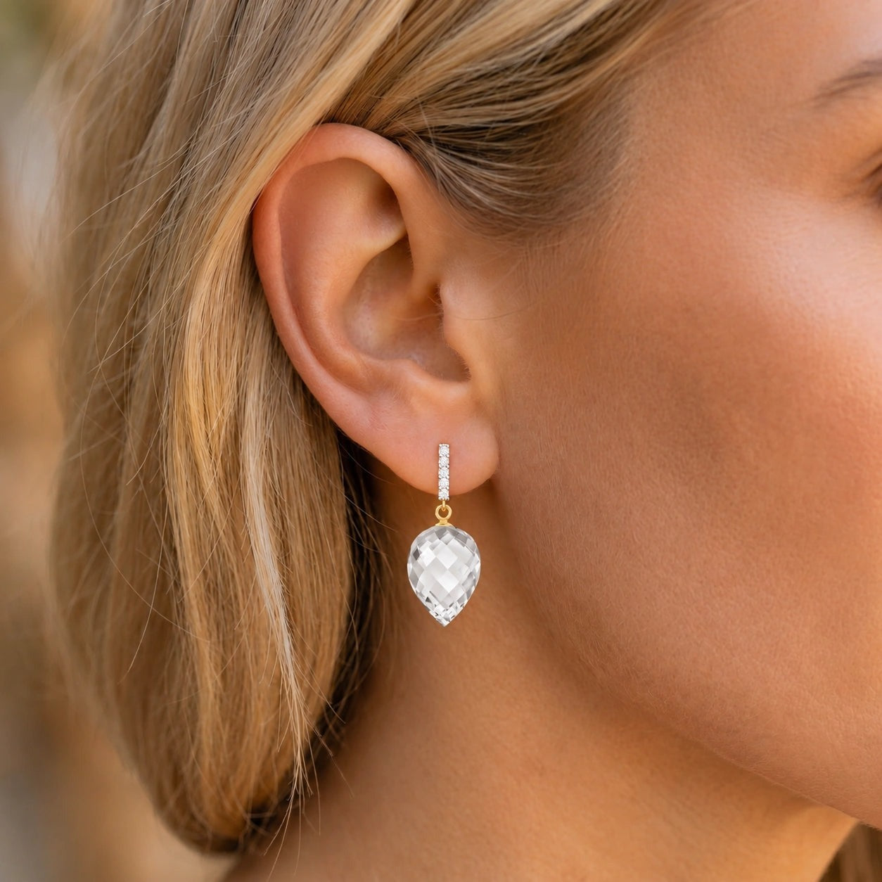 Yellow Gold Earrings White Topaz 10K — Gina