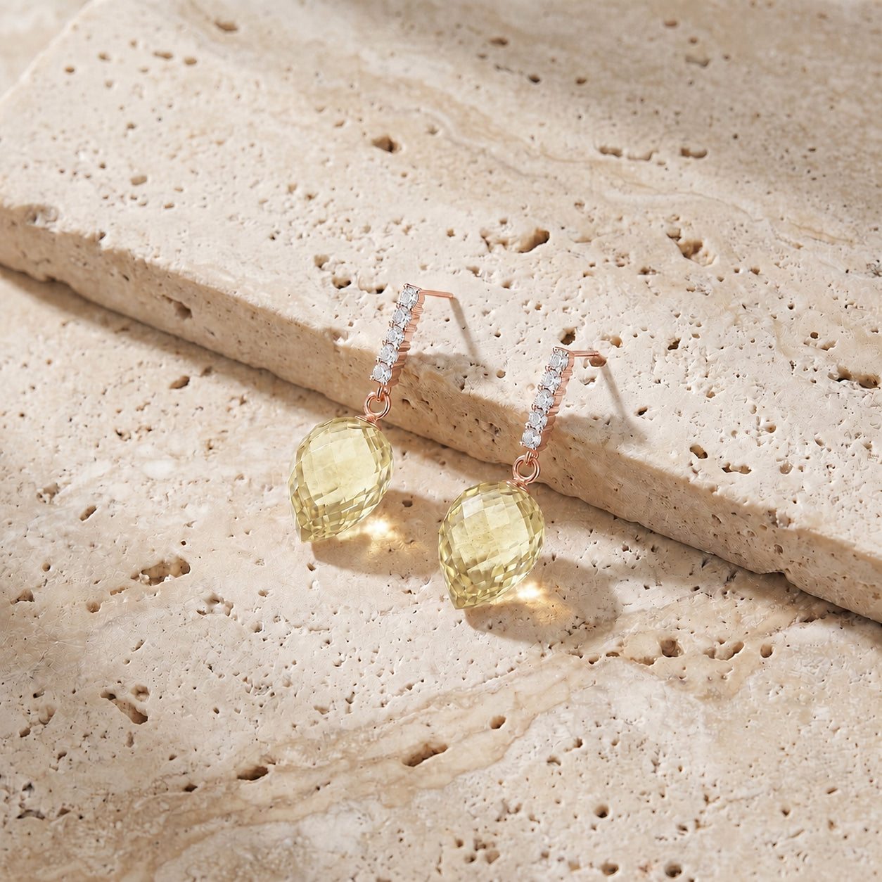 Rose Gold Earrings Lemon Quartz 10K — Gina