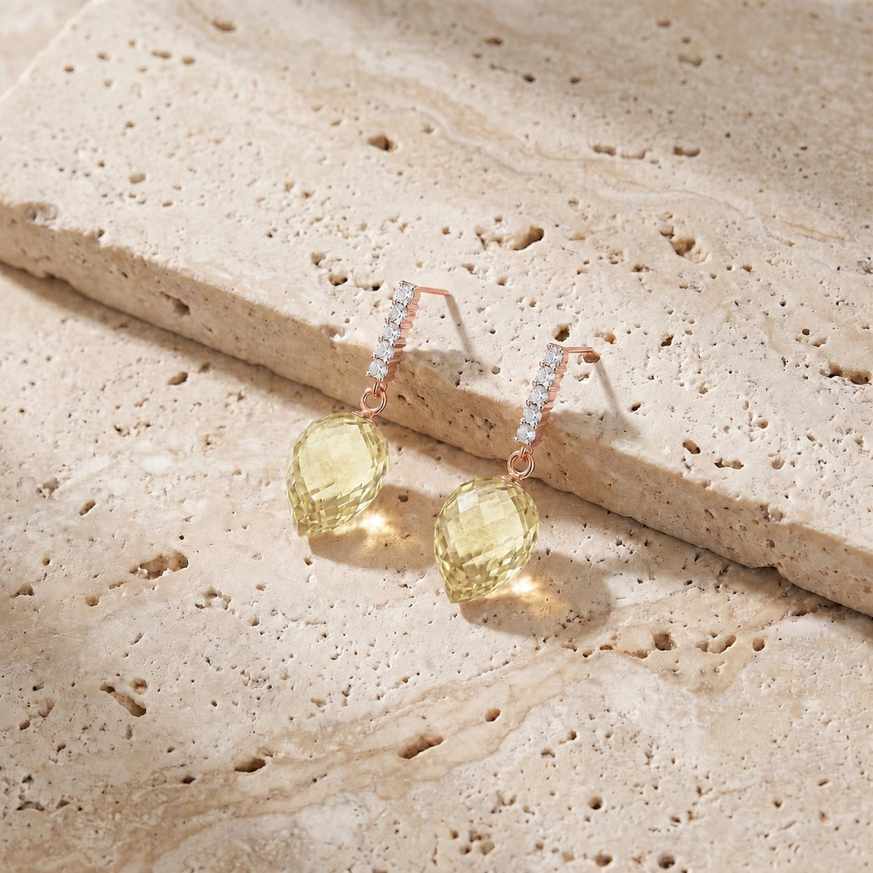 Rose Gold Earrings Lemon Quartz 10K — Gina