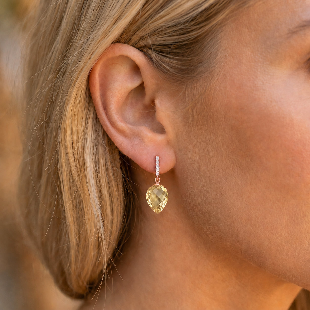 Rose Gold Earrings Lemon Quartz 10K — Gina