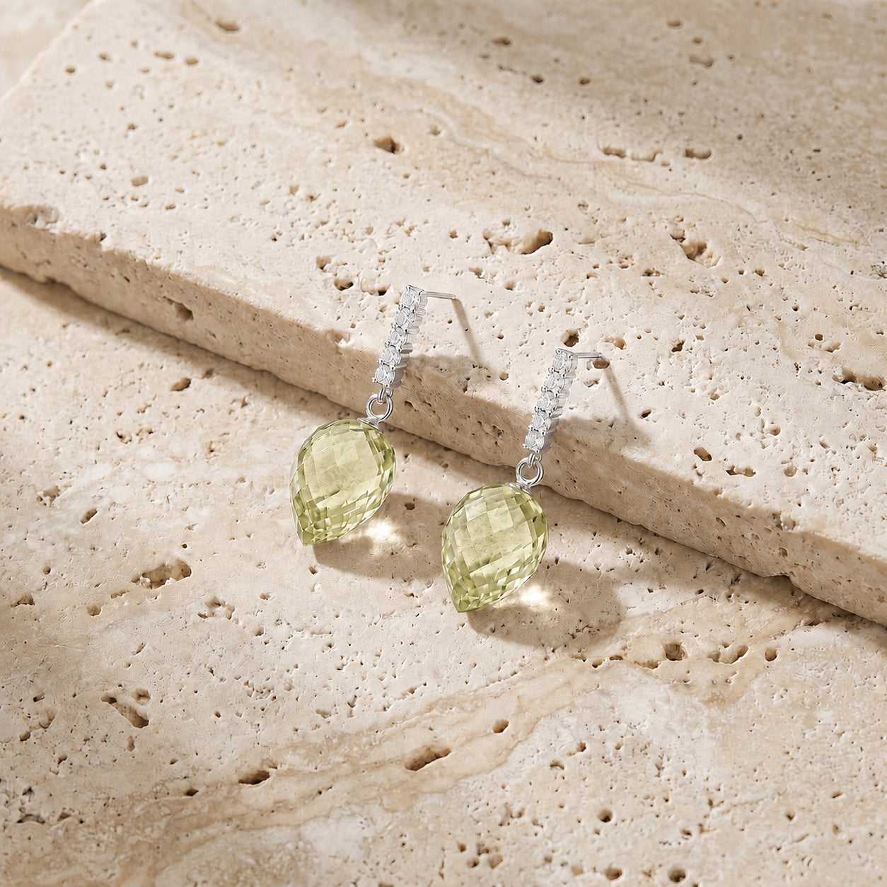 White Gold Earrings Lemon Quartz 10K — Gina