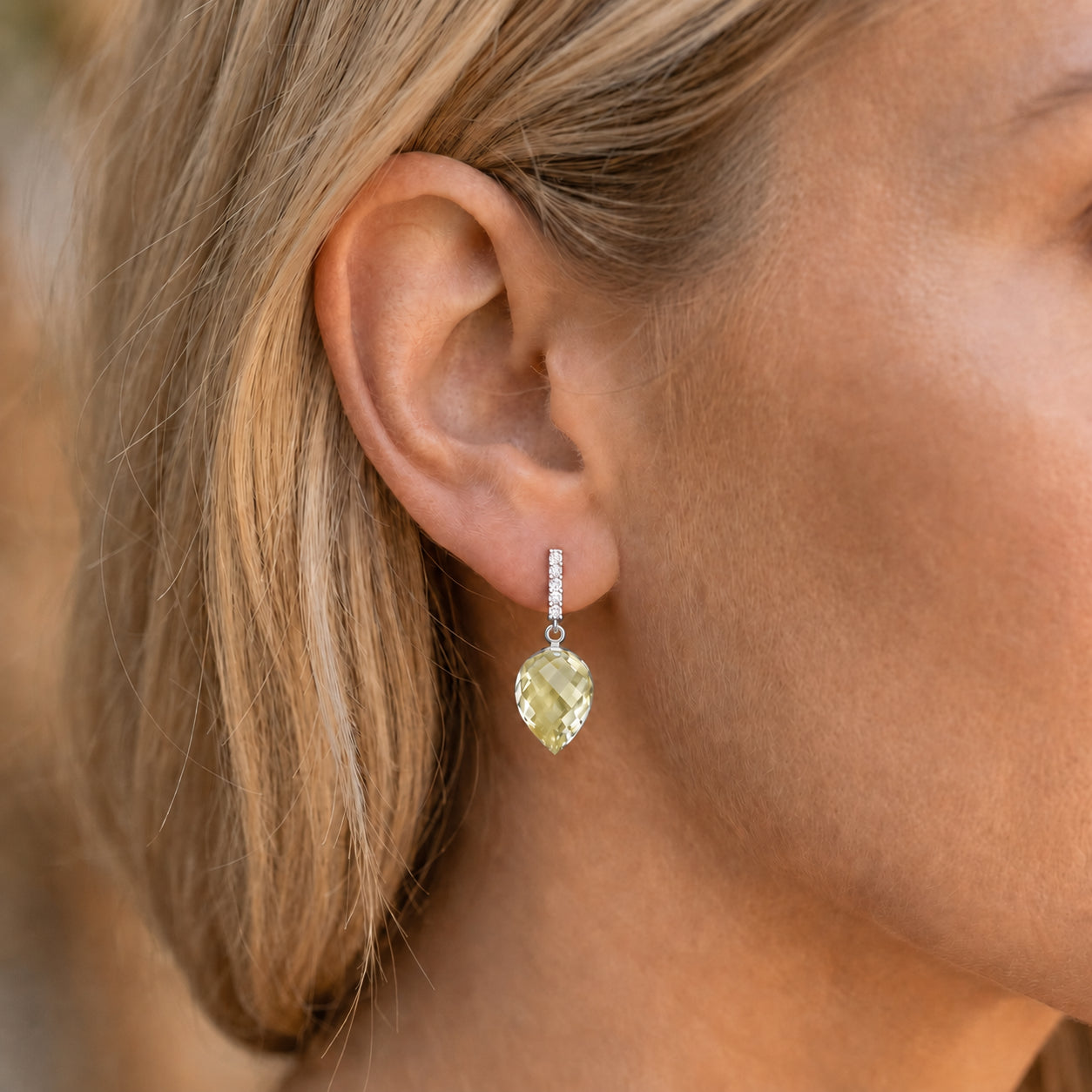 White Gold Earrings Lemon Quartz 10K — Gina